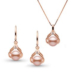 Our tiara collection pendant, set with a single 0.03 cttw VS1-G diamond, is paired with the matching earrings featuring sparkling 0.06 cttw VS1-G rated diamonds, a grade typically reserved for diamond solitaire jewelry. Both pieces are set with lustrous 6.5-7.0 mm Freshadama freshwater pearls. Freshadama pearls are sorted highest .01% of the freshwater pearl harvest each year. These pearls are exceptionally difficult to collect, and we've been proudly offering them for decades through our exclus Elegant Pendant Jewelry Sets, Elegant Jewelry Sets With Diamond Accents, Elegant Round Jewelry Sets With Diamond Accents, Elegant White Gold Jewelry Sets With Prong Setting, Elegant Formal Jewelry Sets With Pendant, Elegant Pendant Jewelry Sets For Formal Occasions, Elegant White Gold Jewelry Sets With Brilliant Cut, Elegant Pendant Jewelry Set With Matching Earrings, Elegant Rose Gold Necklace With Matching Earrings