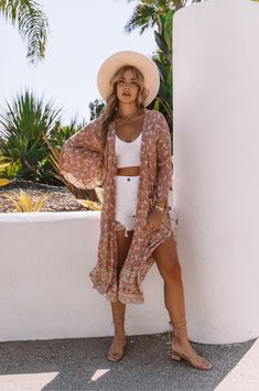 ~ 100% Rayon ~ One size fits from XS-L  ~ Handmade in Indonesia ~ Midi length ~ Split side seam ~ Ruffled asymmetric bell sleeve Beach Kimono Outfit, Kimono Outfit Summer, Beachy Boho Outfits, Kimono Summer Outfit, Bohemian Winter Outfits, Summer Kimono Outfit, Hawaii Outfit, Boho Chic Style Outfits, Edgy Boho