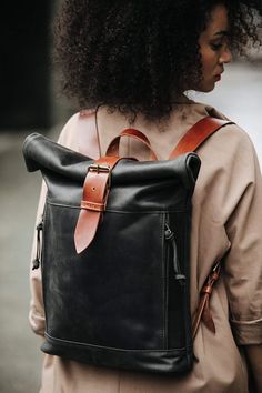 Leather backpack Roll top backpack Daily backpack Black leather backpack for women Laptop backpack B Functional Leather Backpack For Commuting With Large Capacity, Everyday Practical Leather Backpack, Functional Large Capacity Leather Backpack For Commuting, Functional Leather Backpack With Waxed Finish For Daily Use, Functional Leather Backpack For Everyday Carry, Black Leather Backpack With Waxed Finish For Outdoor, Functional Black Leather Backpack For Everyday Carry, Functional Black Leather Backpack For Everyday, Leather Backpack With Large Capacity For Commuting