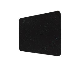 a black mouse pad with blue speckles on the top and bottom part of it