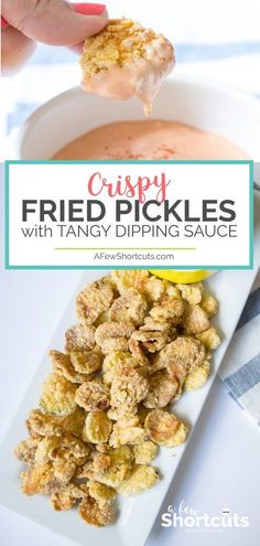 crispy fried pickles with tangy dipping sauce are the perfect appetizer