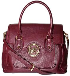 Michael Kors Leather Satchel With Top Carry Handle, Michael Kors Leather Top Handle Satchel, Michael Kors Leather Shoulder Bag With Detachable Handle, Michael Kors Leather Satchel With Adjustable Strap, Burgundy Leather Satchel With Gold-tone Hardware, Michael Kors Burgundy Bag, Burgundy Leather Bag With Branded Hardware, Lobster Claws, Beautiful Handbags