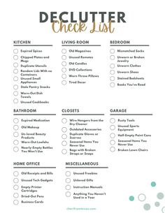 a printable check list for the kitchen and dining room, with text overlaying it