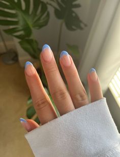 French Nails Design, Blue French Tip, Rounded Acrylic Nails, French Tip Acrylic Nails, School Nails