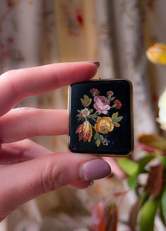 Outrageous Micromosaic and Onyx Brooch Circa 1880 Antique Black Brooch For Gift, Victorian Black Brooches As Gift, Victorian Black Brooches For Gifts, Victorian Style Black Brooches For Gifts, Hourglass Pendant, Ethereal Jewelry, Micro Mosaic Jewelry, Mosaic Jewelry, Red Carnation