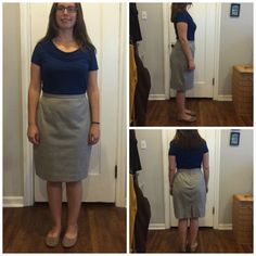 Navy short-sleeved top. I don't like this top when not tucked in - it's sort of formless - but like the way it drapes when tucked in to high waisted skirt or pants. The sleeves are loose enough that I don't mind them. Light Grey Skirt, Pencil Skirts, Navy Shorts, It's Hard, I Got This