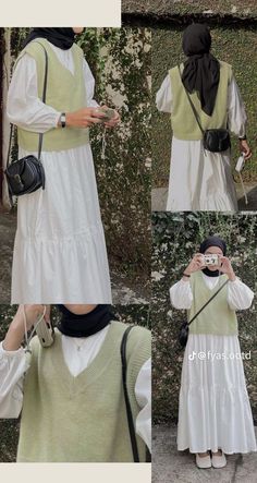 Hijabi Sweater Vest Outfit, Korean Hijab Style, Outfit Rok, Korean Style Hijab, Muslimah Fashion Casual, Outfits Muslim, Fesyen Islam, Outfit Hijab Casual