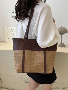 BagForLove - Premium Womens Tote Bag - Stylish, Spacious, and Versatile Design Product Description Color Coffee Brown Pattern Type Colorblock Type Straw Bag Material Straw Details Pictures Similar Products h2 { text-align: center; } /* æ¢è¡ */ li{ white-space: normal; word-break: break-all; word-wrap: break-word; } .red-box { width: 100%; display: flex; flex-direction: row; flex-wrap: wrap; justify-content: center; } .red-box > div { width: 190px; height: 250px; margin: 10px; } .red-box > div > a > img { width: 190px; height: 250px; } .size-box { width: 100%; margin: auto; white-space: nowrap; } .table { border-collapse: collapse; border-spacing: 0; width: 100%; table-layout: fixed; } tr, td, th { border: 1px solid rgb(175, 173, 173); padding: 10px 0px; text-align: center; font-size: 14p Large Bucket Shopping Bag, Casual Brown Square Bag, Large Brown Straw Bag For Daily Use, Large Capacity Brown Beach Bag For Daily Use, Brown Square Beach Bag For Shopping, Large Brown Rectangular Bag, Large Rectangular Brown Bag, Brown Square Beach Shopping Bag, Everyday Brown Shoulder Beach Bag