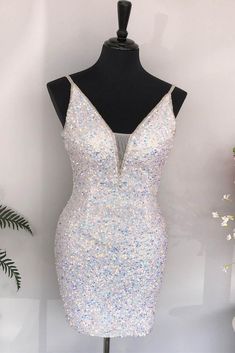 Glitter White Sequins Bodycon Mini Party Dress White Sequin Dress Short, Tight Hoco Dress, White Hoco Dress, Winter Formal Dresses Short, White Sequin Dress, Hoco Dresses Short Tight, Sequin Dress Short, Cute Homecoming Dresses, Mini Party Dress