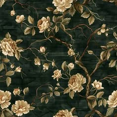 a wallpaper with flowers and vines on a dark green background