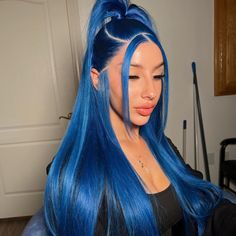 Dark Blue Color Lace Front Straight Wig Blue Lace Wig, Lace Front Straight, Blue Lace Front Wig, Rainbow Wig, Wig Styling, Blue Wig, Hair Dark, Human Virgin Hair, Raw Hair