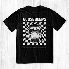 Goosebumps Graphic Tee Custom Eleventh Mind Design  All our clothing is designed and printed in the USA on top quality garments. We love wearing our super soft tees and are sure you will too(: This Unisex T-Shirt fits great and is made of soft cotton. The shirt has a Ribbed Knit Collar to give that perfect fit around the neck. Taped Shoulders and Dual Side Seams ensure the same quality fit every time you throw it on! *100% Airlume Combed and Ring-Spun Cotton *Light Fabric *Retail Fit *Tear-Away Trippy Tshirt Designs, Band Merch T-shirt With Graphic Print And Crew Neck, Band Merch Crew Neck T-shirt With Graphic Design, Band Merch Graphic T-shirt With Crew Neck, Band Merch T-shirt With Graphic Design And Crew Neck, Edgy T-shirt With Front Print And Crew Neck, Grunge Graphic T-shirt With Crew Neck, Grunge Crew Neck T-shirt With Graphic Design, Edgy Crew Neck Shirt With Graphic Design