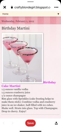 the birthday martini recipe is displayed on an iphone screen, and it's also available for