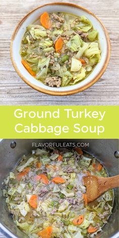 two pictures showing different types of cabbage soup