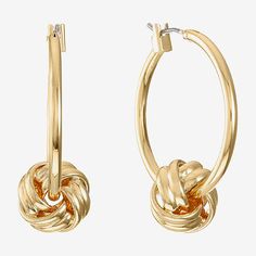 Add the shining finishing touch to your look with these gold-tone hoop earrings.Metal: Gold-tone metalDimensions: 1x1.2 inchJewelry photos are enlarged to show detail.Features: HypoallergenicEarring Back: HingedMetal Color: Gold ToneEarring Length: 30.5mmCare: Wipe CleanEarrings Style: Hoop EarringsCountry of Origin: Imported Monet Jewelry, Earrings Metal, Earrings Hoop, The Shining, Design Drawing, Designs To Draw, Jewellery And Watches, Knot