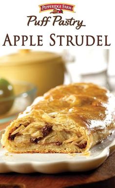 the cover of puff pastry apple strudel