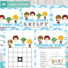 printable baby shower game with star wars characters on the front and back covers,