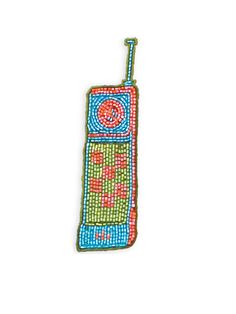 a cell phone is decorated with colorful beads