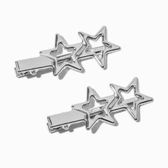 Claire's Silver-tone Stars Hair Clips - 2 Pack Emo Hair Clips, Star Barrette, Hair Clips Silver, Star Clips, White Hair Clip, Hair Accessories Silver, Star Hair Clips, Crown Hair Clip, Sensitive Ears Earrings