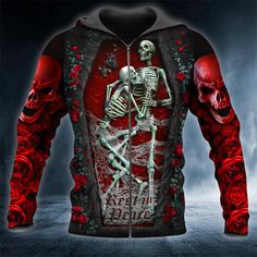 Skeleton Couple Rest In Peace Skull 3D Tees & Hoodies. Couple Skull, Skeleton Couple, Friends Design, Skull Tee, 3d Hoodie, Personalized Hoodies, In Peace, Rest In Peace, Print Hoodie