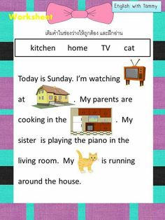 an english worksheet with pictures of houses and cats on it's page