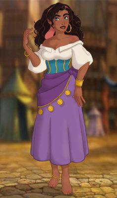 an animated image of a woman in a purple dress