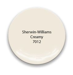 a white plate with the words shewin - williams creamy 2012 written on it