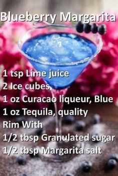 the blueberry margarita recipe is shown on a table