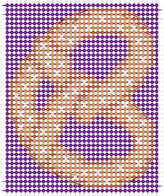 a cross stitch pattern with an orange and purple circle