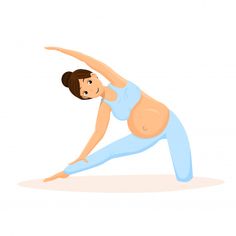 a pregnant woman doing yoga poses on her stomach and arms stretched out to the side