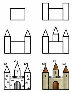 a set of different shapes and sizes of castle buildings for kids to draw with colored pencils