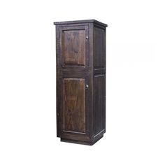 a tall wooden cabinet with two doors