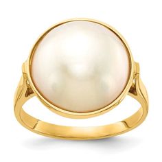 14k yellow gold 14mm saltwater cultured white mabe pearl ring. This ring comes in a size 7. Please email to specify a different ring size. Gold Pearl Rings, Cultured Pearl Ring, Pearl Rings, Freshwater Pearl Ring, Yellow Rings, Jared The Galleria Of Jewelry, Mabe Pearl, Rose Gold Metal, Pearl Types