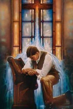 a painting of a man sitting in a chair with his hand on his knees and the words whoever drinks the water i give him will never thirst