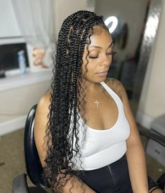 Knotless With Curly Hair, Braids With Leave Out Curls, Bohemian Braids Black Women, Medium Goddess Knotless Braids, Goddess Braids Medium, Bohemian Knotless Box Braids, Goddess Knotless Box Braids, Knotless Bohemian Box Braids, Boho Goddess Box Braids