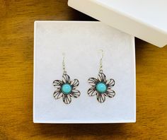 Handmade Turquoise Antique Silver Earring Dangle Gift For Women Birthday Holiday by PotomacJewelry on Etsy Turquoise Teardrop Flower Earrings For Gift, Elegant Turquoise Flower Earrings Nickel Free, Elegant Turquoise Nickel-free Flower Earrings, Silver Hypoallergenic Earrings For Birthday Gift, Turquoise Flower Earrings Gift, Adjustable Turquoise Flower Earrings Gift, Handmade Turquoise Flower Earrings For Gift, Turquoise Bohemian Flower Earrings For Gift, Nickel-free Turquoise Earrings For Gift