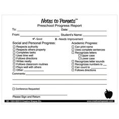 a note to progress form with an apple on the top and words written in black