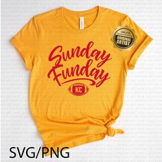 a yellow tshirt with the words sunday funday on it and a football ball