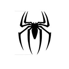 a black and white spider logo on a white background