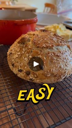 a loaf of bread sitting on top of a cooling rack