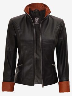 Stylish Tailored Fitted Black Leather Jacket is what you need this winter for your wardrobe. This Black Leather Jacket has Brown Detailing which enhances its beauty and charm for people who loves to wear leather. Fitted Leather Jacket, Leather Jacket For Women, Leather Jackets For Men, Leather Jacket Dress, Smart Casual Outfit