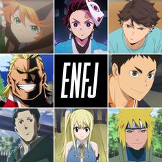 anime characters with the words enfj in front of them and an image of their faces