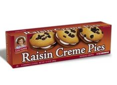 raisin creme pies in a box on a white background