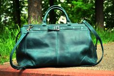 Leather Duffel Bag, Duffel bag leather, Green leather bag, travel bag for women, women duffle bag, g Green Leather Weekender Bag For Travel, Green Leather Travel Weekender Bag, Green Leather Duffle Bag With Luggage Sleeve, Green Leather Travel Bag With Luggage Sleeve, Green Leather Travel Bag, Everyday Green Leather Travel Bag, Duffle Bag Men, Leather Duffle Bag Men, Mens Duffle Bag