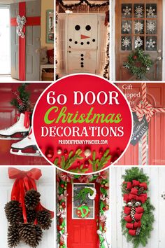 the front door decorated for christmas with wreaths and decorations