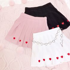 Free Shipping~|| Sweet Love Heart Embroidery Pleated A-line Skirt Pink Lined Short Skirt, Heart Pleated Skirt, Pink Heart Skirt Midi, Pink Short Pleated Lined Skirt, Heart Print Skirt, Valentine Dress, Pink Skirt, Sweet Lolita, Black Khakis