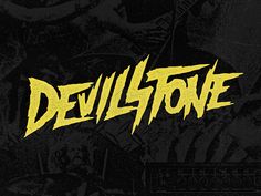 the logo for devil stone on a black and yellow background, with an image of a skeleton