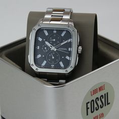 Sale! Fossil Silver Black Square Chronograph Men's Watch - Band New With Tags! - Limited Quanity -100% Authentic - Full Retail Package With All Accesories "Let Your Wardrobe Reflect Your Happiness!" :) - M About The Watch: Case Size: 42mm Water Resistance: 5 Atm Strap Width: 22mm Strap Inner Circumference: 200+/- 5mm Modern Gray Chronograph Watch, Gray Watch Accessories With Subdials, Round Dial, Gray Watch Accessories With Subdials, Modern Gray Watch Accessories With Subdials, Gray Chronograph Watch With Round Dial, Modern Gray Watch With Subdials, Gray Chronograph Watch, Classic Gray Watches With Subdials, Classic Gray Watch For Formal Occasions