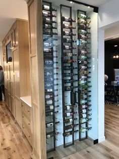 a wine rack in the middle of a room