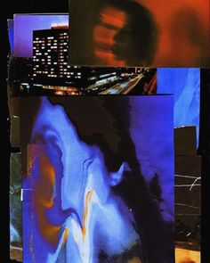 four different pictures with buildings in the background and blurry images on the bottom right